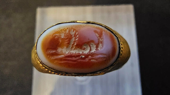 Sasanian Gold Ring with Winged Lion Intaglio - 1st Millennium CE | Iranian Royal Family