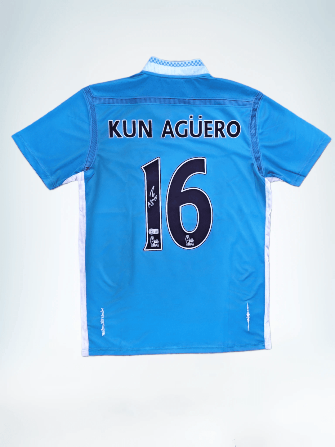 Sergio Agüero 16 Manchester City 2011-2012 Home - Signed Soccer Shirt | Title-Winning Goal Moment
