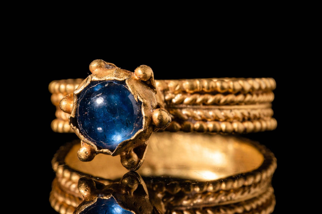 Byzantine Gold Ring with Blue Sapphire - 7th to 9th Century CE | Precious Gem