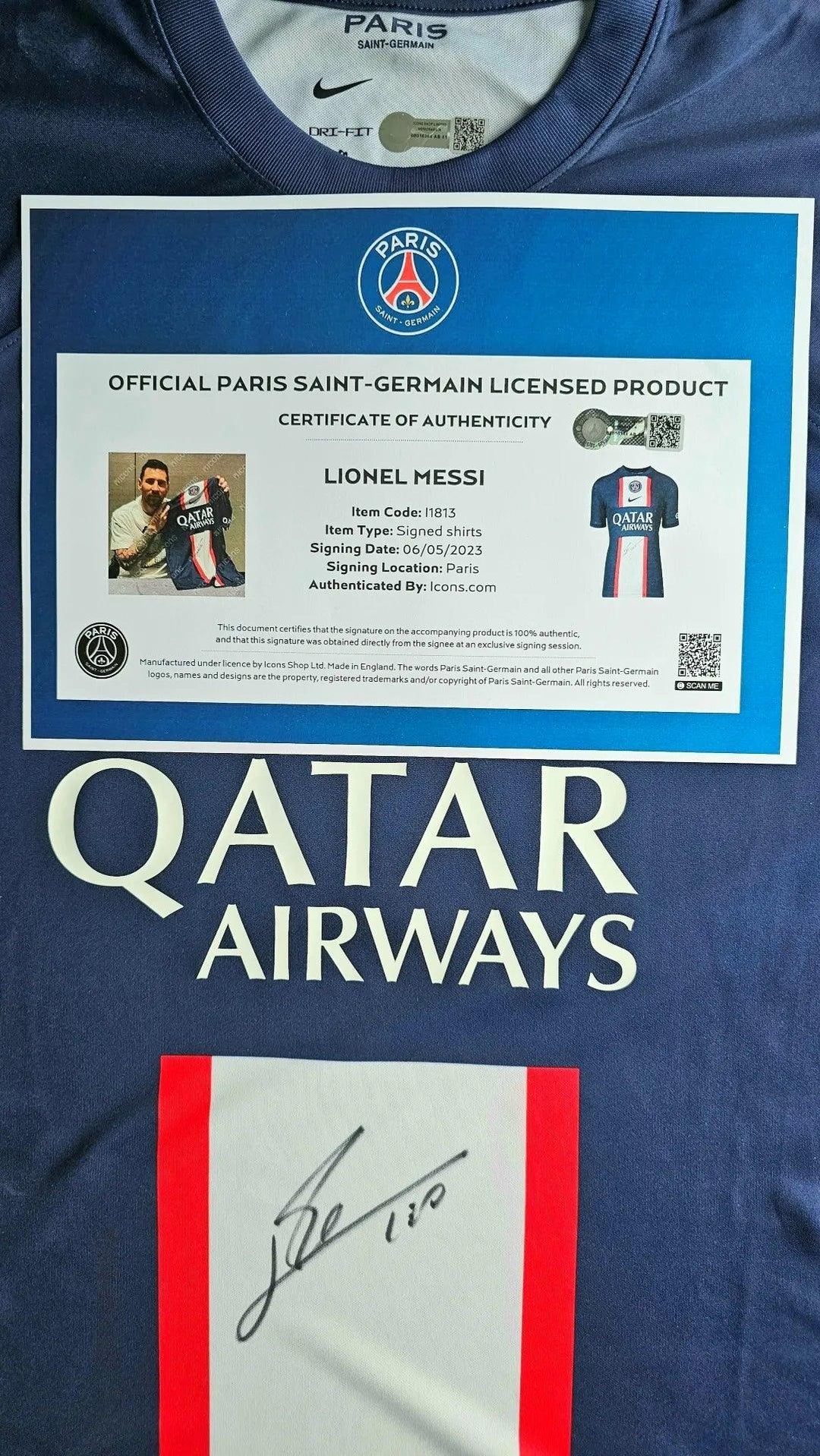 Lionel Messi PSG 2022-2023 Home - Signed Soccer Shirt | Premium ICONS COA