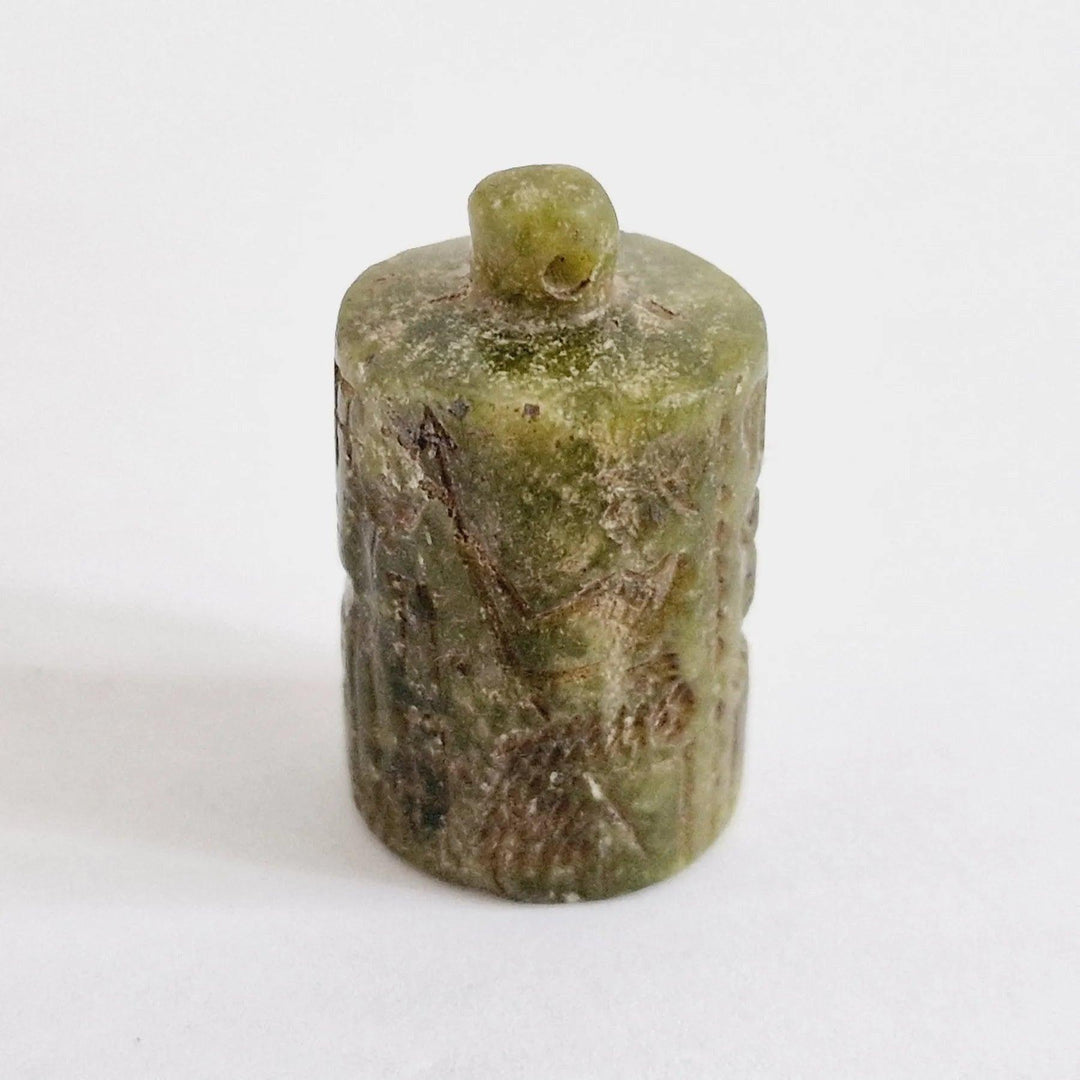 Mesopotamian Green Nephrite Carved Cylindrical Bead Talisman - 1st Millenium CE | Zelnik Collection
