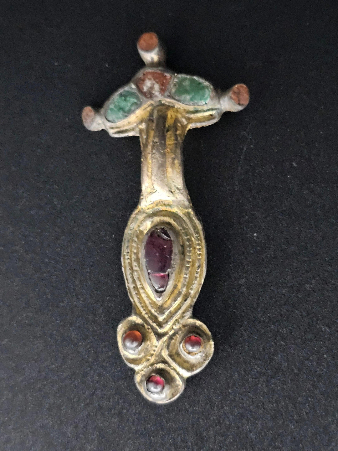 Merovingian Gilded Silver Bow Brooch with Garnet - 7th to 8th Century CE | Rare Medieval Cross Form
