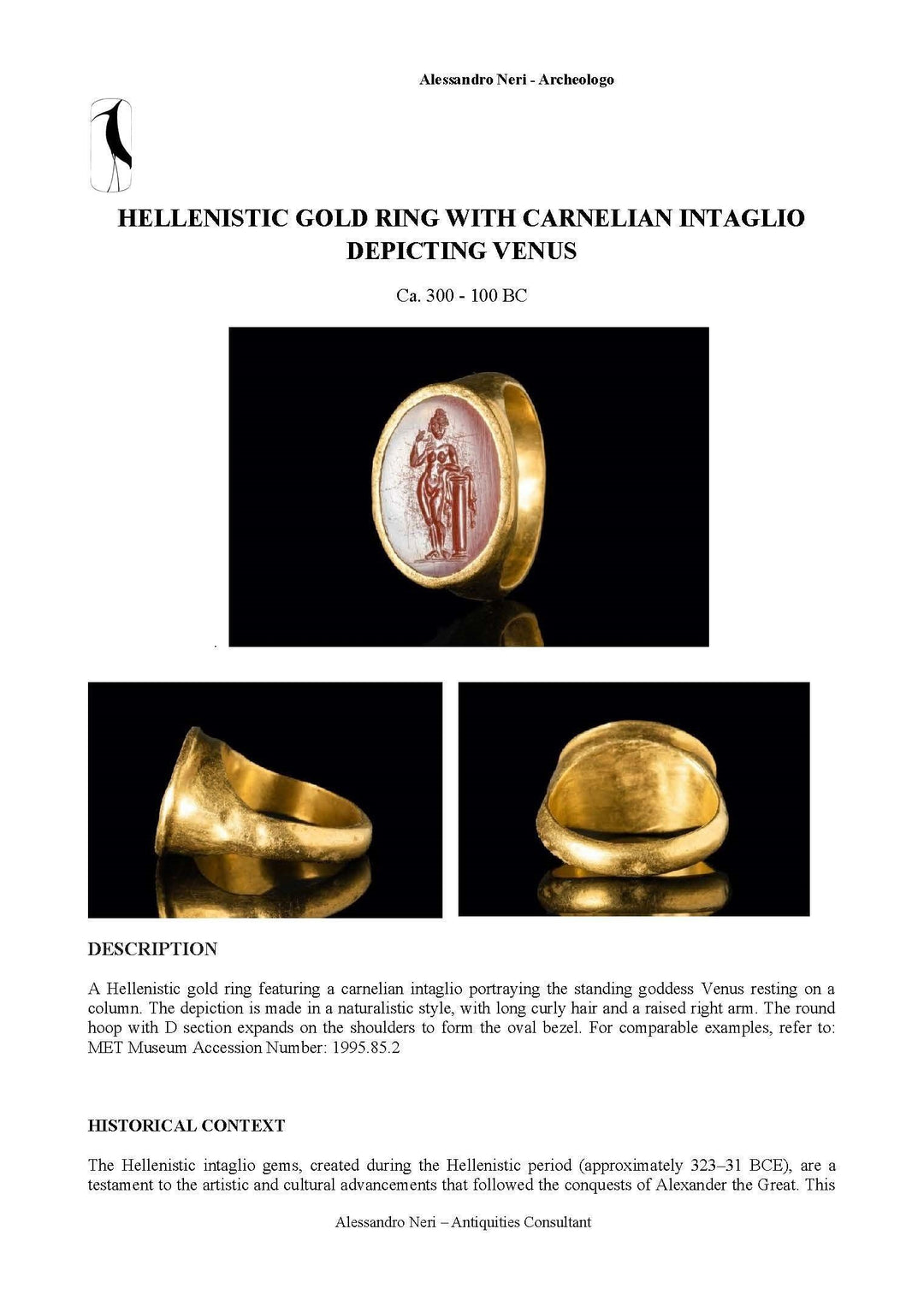 Exquisite Hellenistic Gold Ring with Carnelian Intaglio Depicting Venus