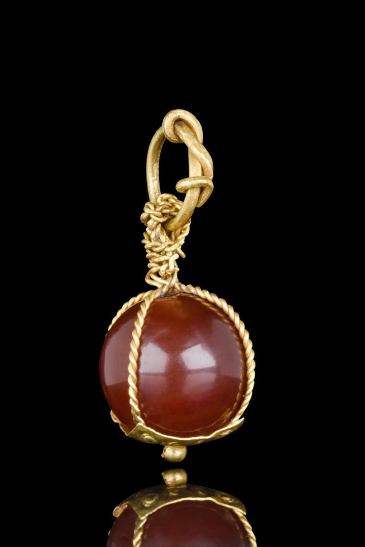 Viking Carnelian Bead Gold Pendant - 10th to 12th Century CE | Artisanal Craftsmanship