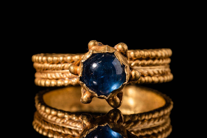 Byzantine Gold Ring with Blue Sapphire - 7th to 9th Century CE | Precious Gem