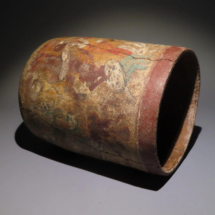 Maya Terracotta Cylinder with Three Painted Figures - 4th to 10th Century CE | Published & Exhibited