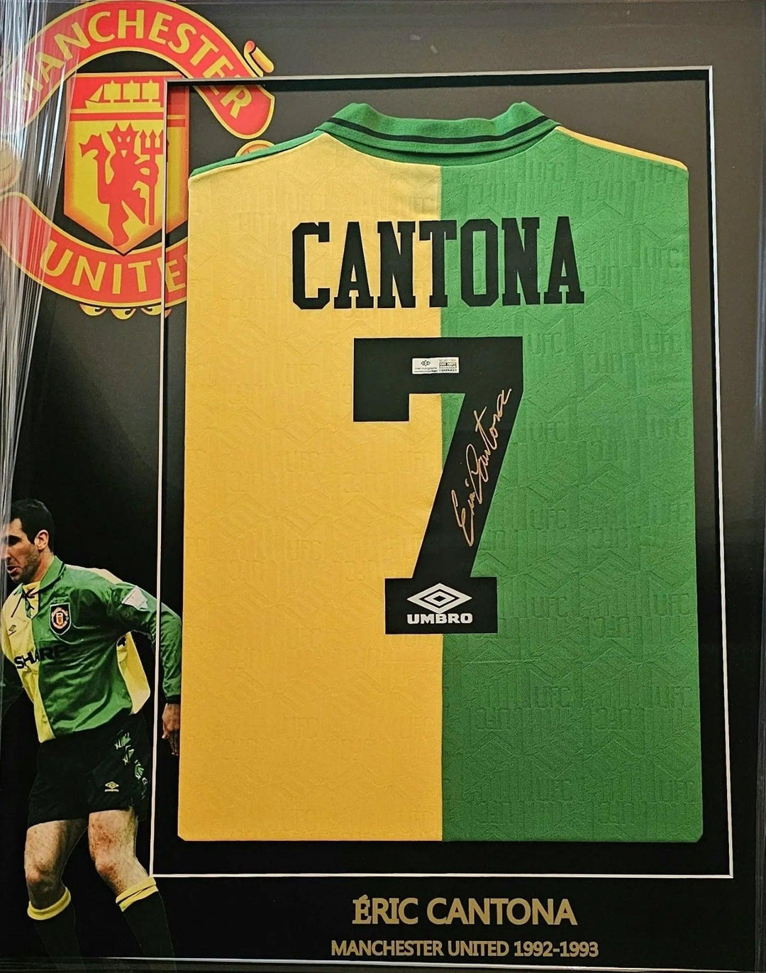 Eric Cantona 7 Manchester United 1992-1993 Away - Signed Soccer Shirt | Museum-Quality Framing