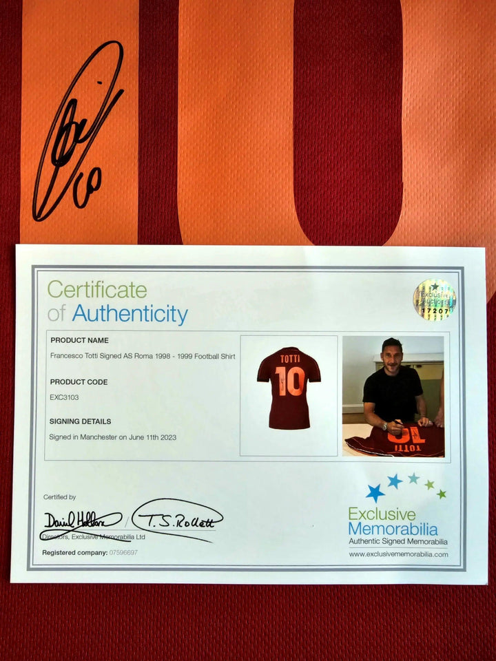 Francesco Totti 10 AS Roma 1998-1999 Home - Signed Soccer Shirt | Exclusive Memorabilia