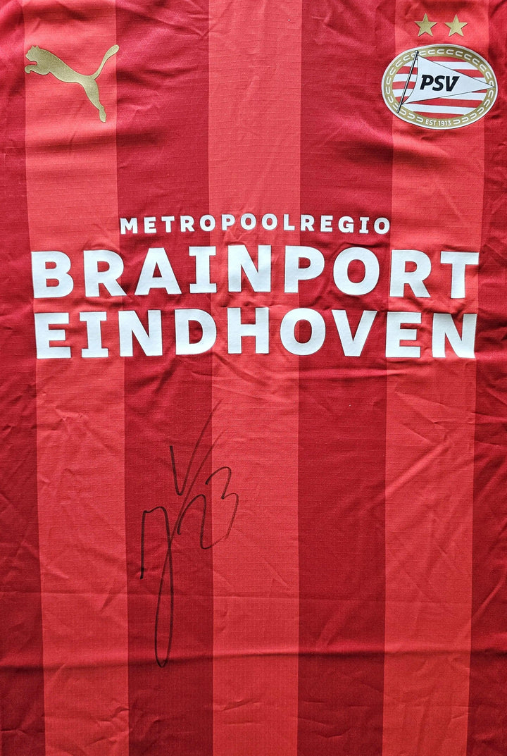 Joey Veerman 23 PSV - Signed Soccer Shirt | UEFA Champions League Dual Signed