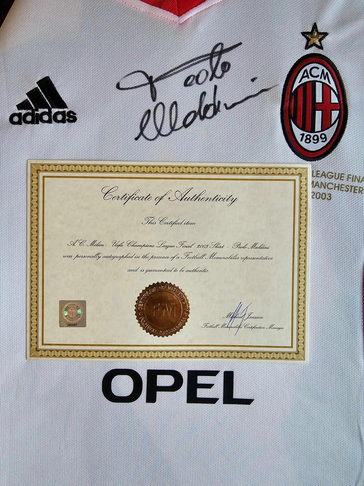 Paolo Maldini 3 AC Milan 2002-2003 Home - Signed Soccer Shirt | UEFA Champions League Final