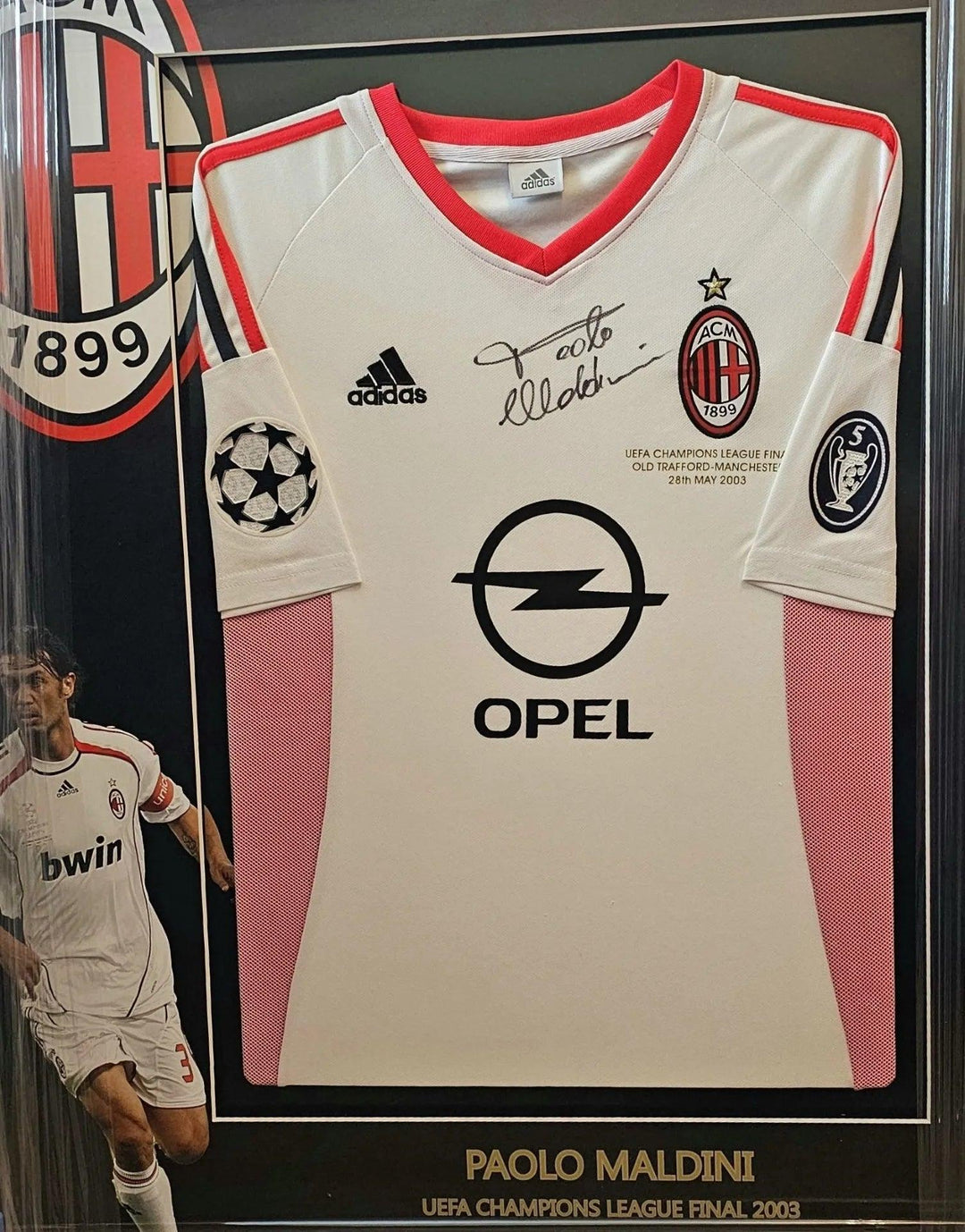 Paolo Maldini 3 AC Milan 2002-2003 Home - Signed Soccer Shirt | UEFA Champions League Final