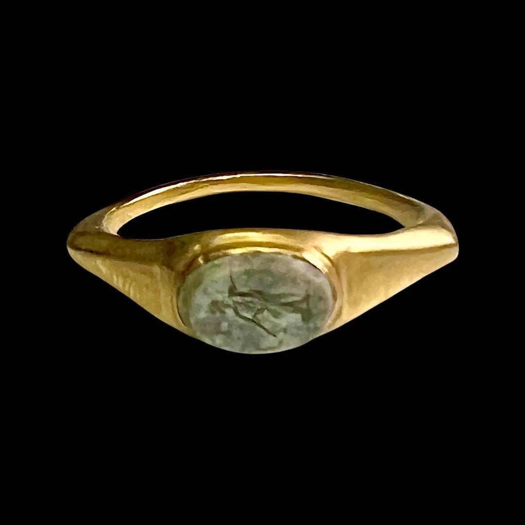 Ancient Roman Gold Ring with Fortuna Intaglio - 1st to 3rd Century CE | Emblem of Luck and Abundance