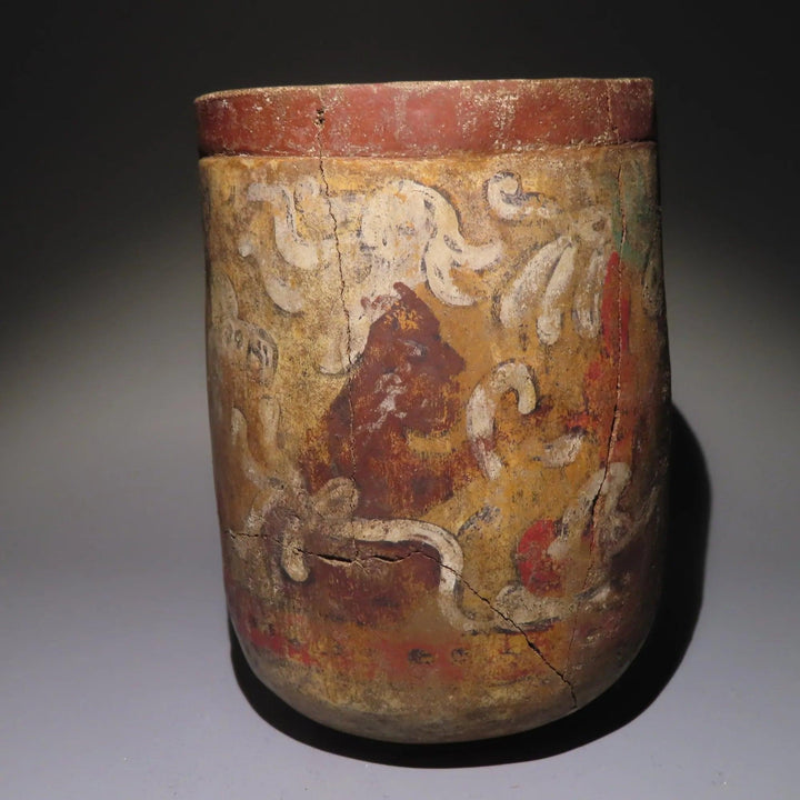 Maya Terracotta Cylinder with Three Painted Figures - 4th to 10th Century CE | Published & Exhibited