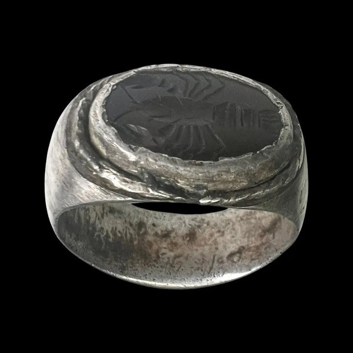 Ancient Roman Silver Ring with Lobster Intaglio - 2nd to 3rd Century CE | Rare Garnet Depiction