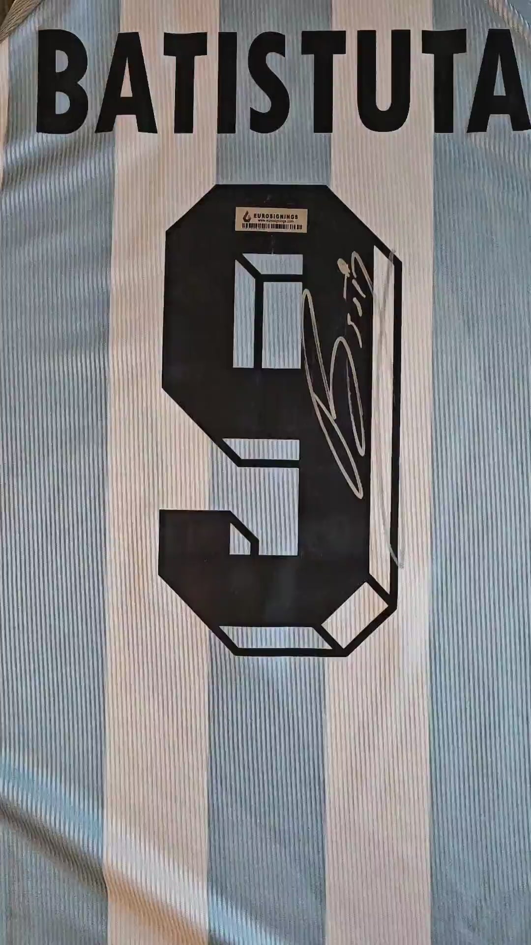 Gabriel Batistuta 9 Argentina 1998 World Cup Home - Signed Soccer Shirt | Batigol